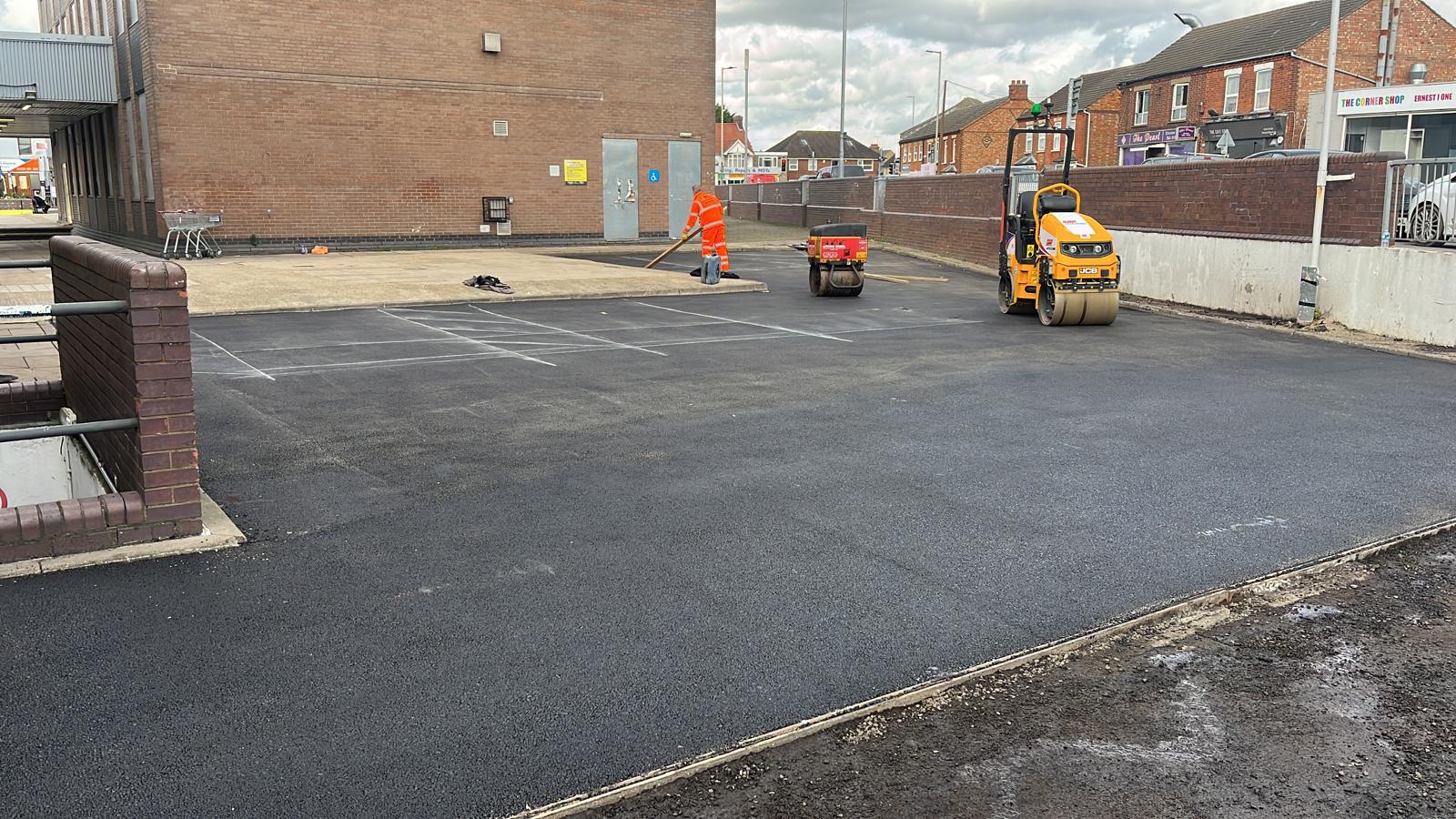 Commercial paving works ready for line marking