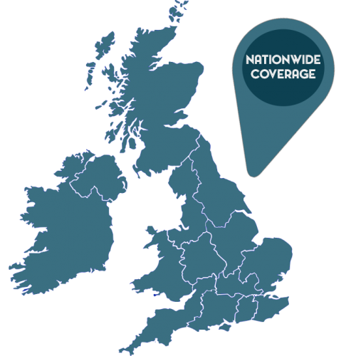 Map of the United Kingdom showing All Prime Services nationwide coverage